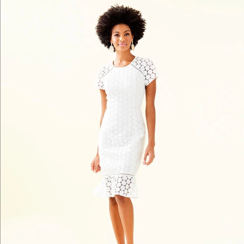 NWT Lilly Pulitzer Aliza Midi Dress Polka Dot Lace, Resort White, Size 6